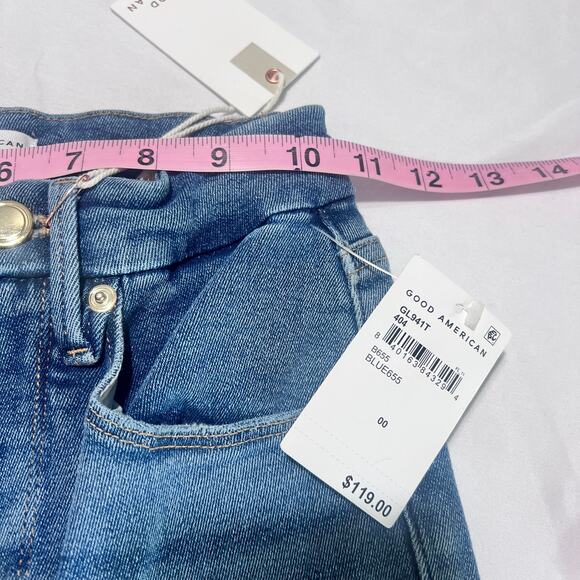 NWT Good American Good Legs Skinny Jeans 00 / 24 Blue Ankle Raw Hem Stretch - Picture 5 of 9